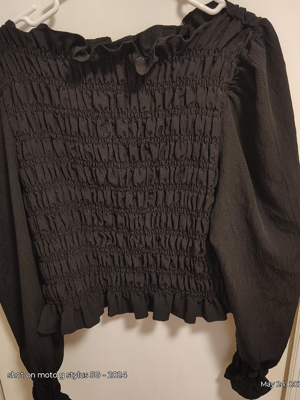 H&M Black Smocked Ruffle-Neck Blouse - Picture 4 of 7